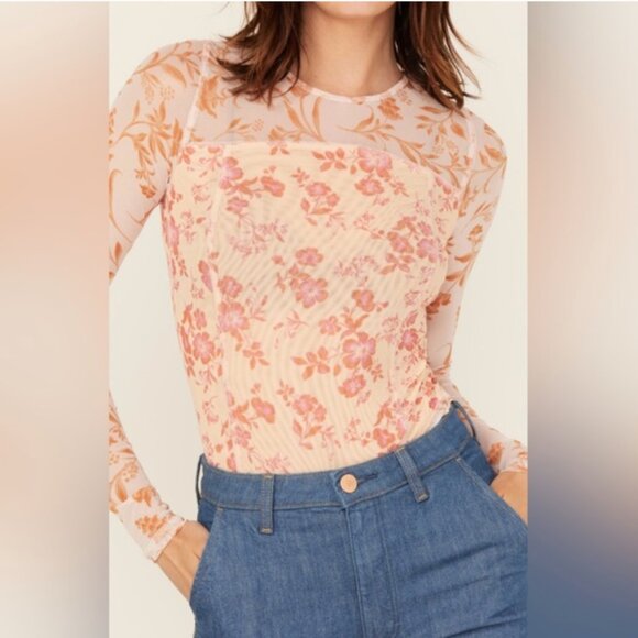 Free People Betty's Garden Floral Print Long Sleeve Top, Coral XS NWT - Picture 3 of 12